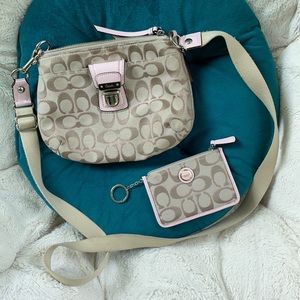Pink Coach cross body bag and matching card holder